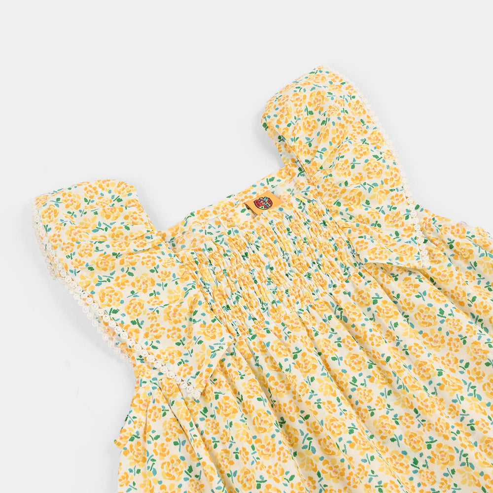 Girls Cotton Casual Frock Lemon Drop-Multi