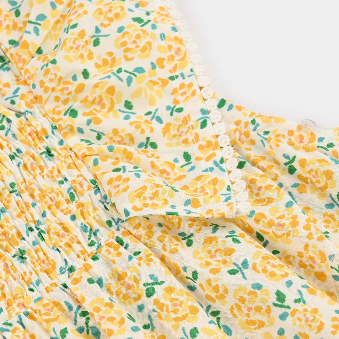 Girls Cotton Casual Frock Lemon Drop-Multi