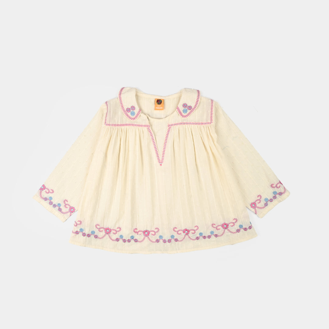 Girls Cotton Brochia Emb Top Jane- Off White