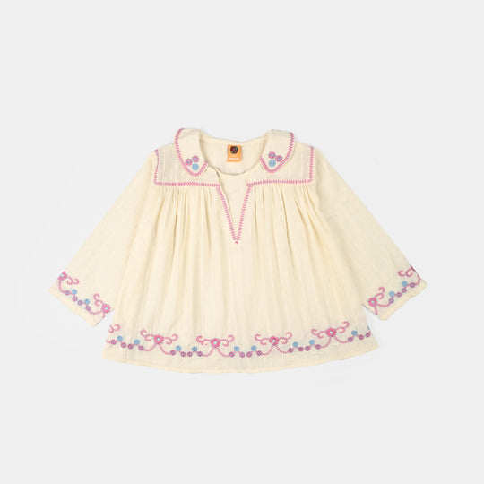 Girls Cotton Brochia Emb Top Jane- Off White