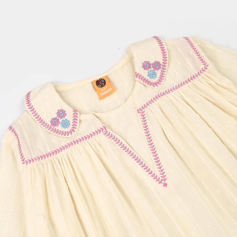 Girls Cotton Brochia Emb Top Jane- Off White
