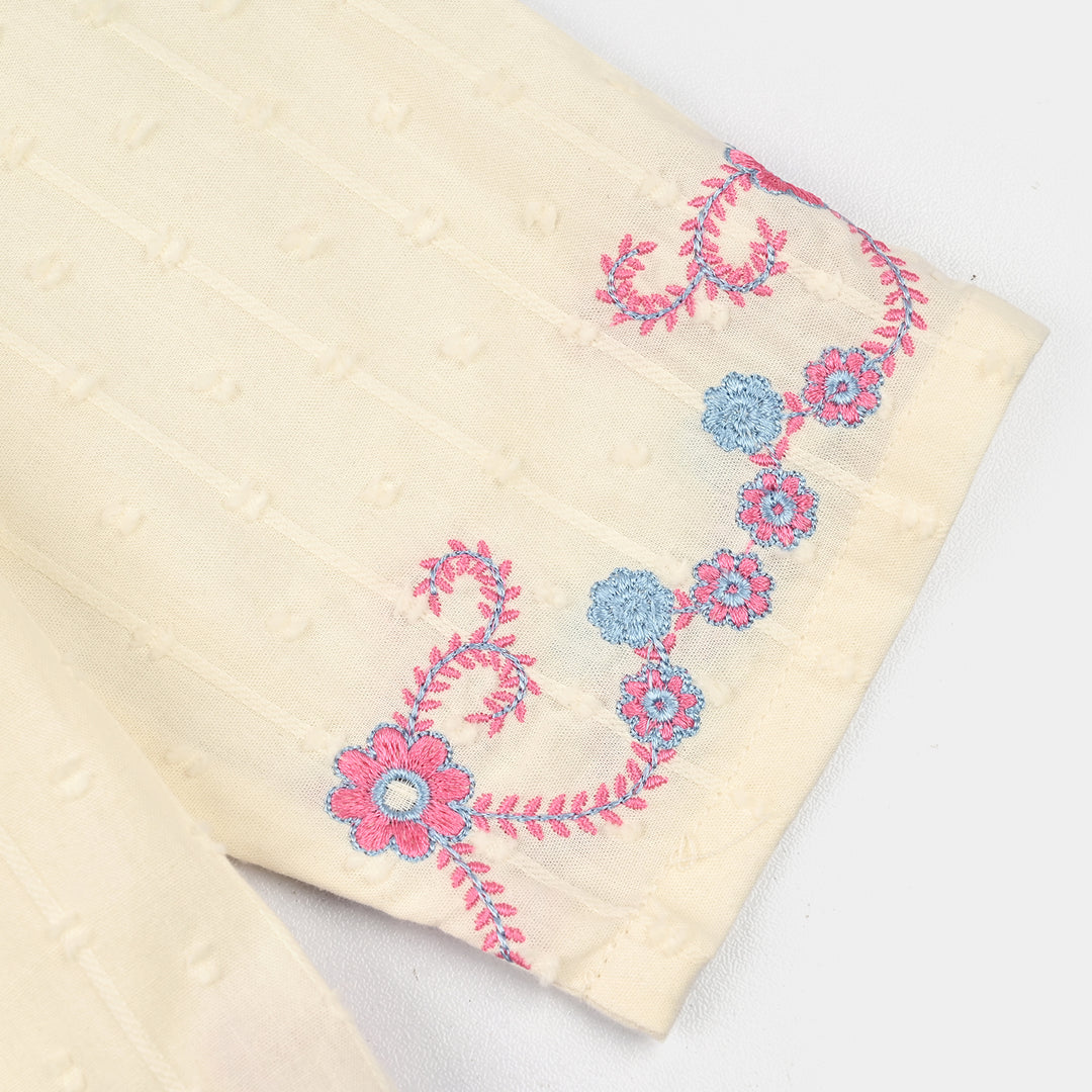 Girls Cotton Brochia Emb Top Jane- Off White