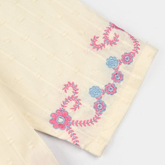 Girls Cotton Brochia Emb Top Jane- Off White
