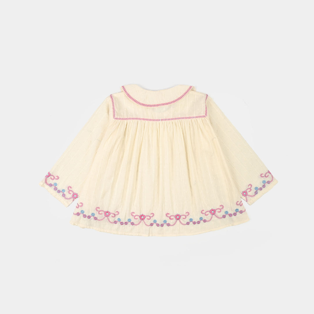 Girls Cotton Brochia Emb Top Jane- Off White
