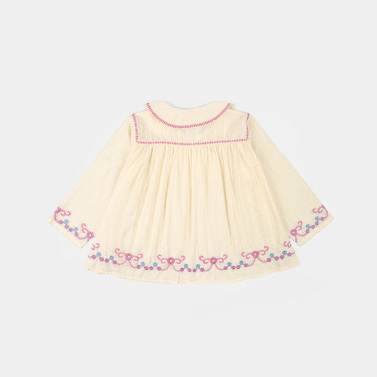 Girls Cotton Brochia Emb Top Jane- Off White