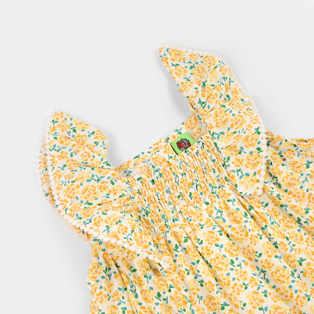 Infant Girls Cotton Casual Frock Lemon Drop-Multi