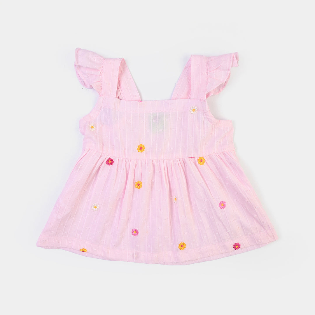 Infant Girls Cotton Brochia Emb Top Tin Tin-Pink