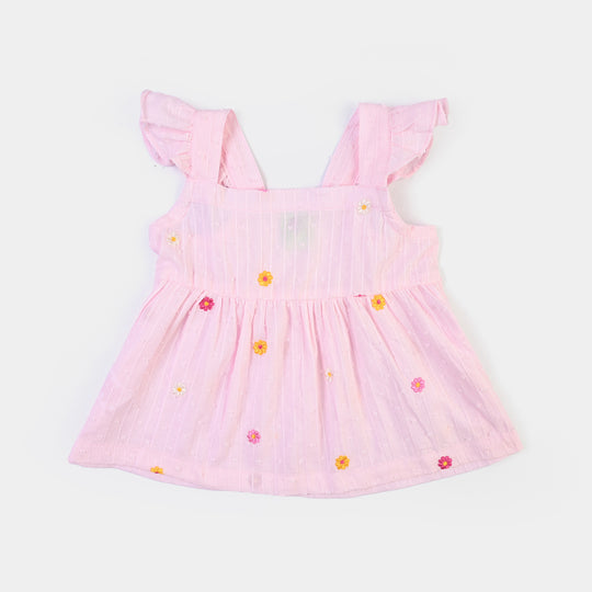 Infant Girls Cotton Brochia Emb Top Tin Tin-Pink