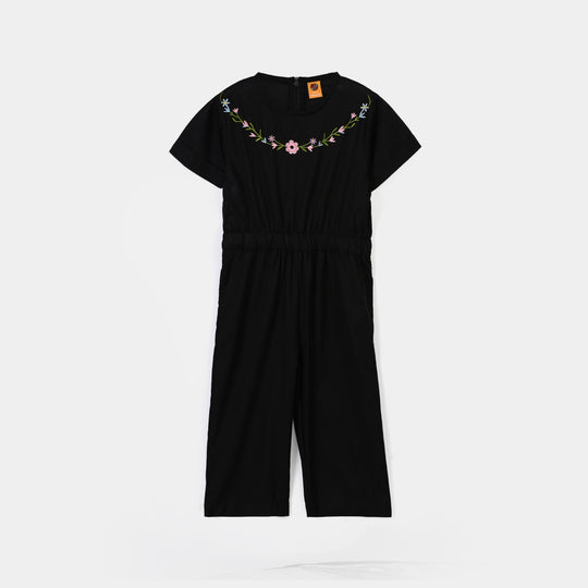 Girls Cotton Emb Jumpsuit Beauty-BLACK