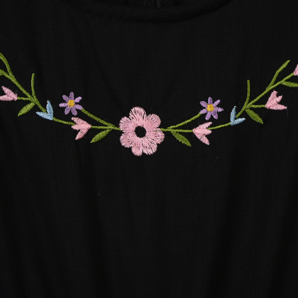 Girls Cotton Emb Jumpsuit Beauty-BLACK