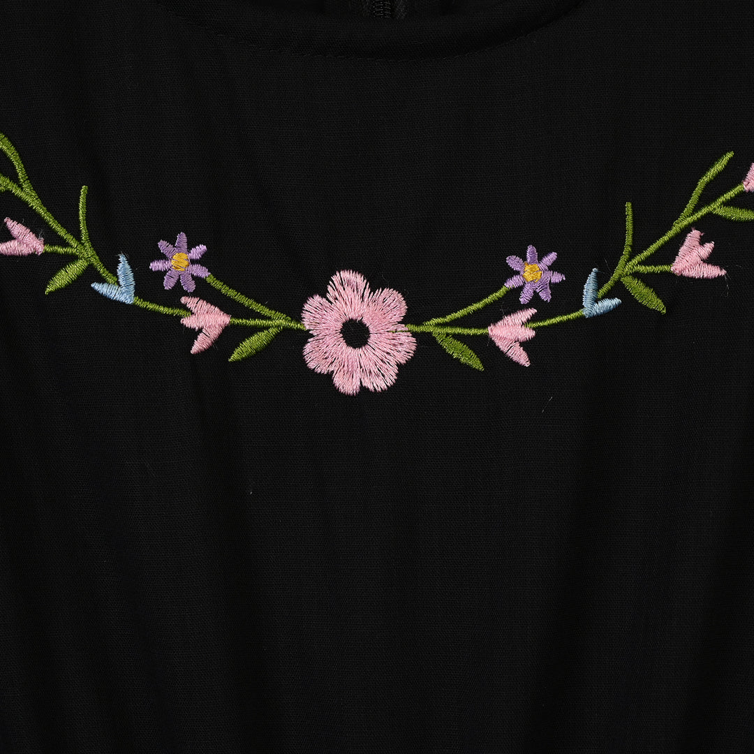 Girls Cotton Emb Jumpsuit Beauty-BLACK