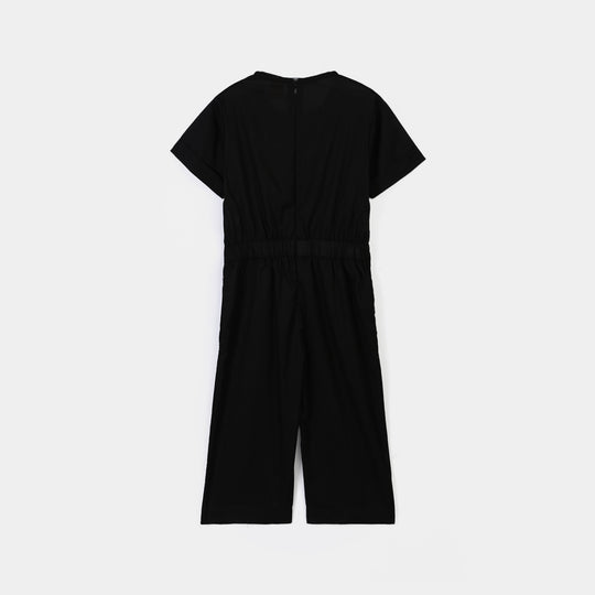 Girls Cotton Emb Jumpsuit Beauty-BLACK