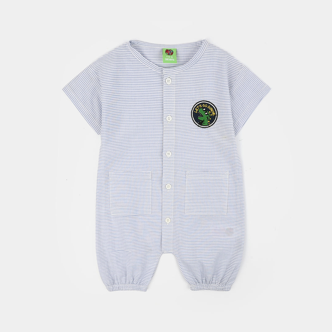 Infant Boys Cotton Woven Romper Lets Go Dino-White/Blue
