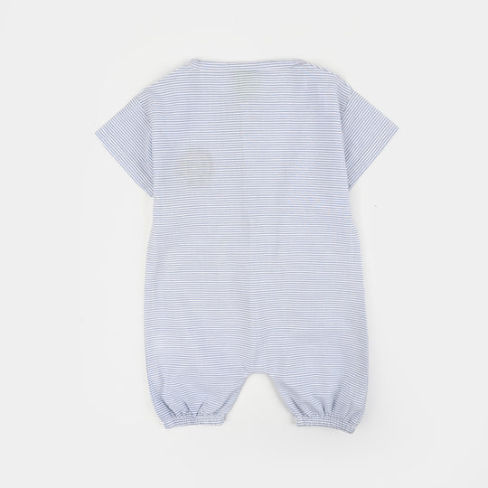 Infant Boys Cotton Woven Romper Lets Go Dino-White/Blue