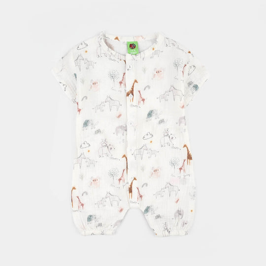 Infant Boys Gauze Woven Romper-Little Cloud-White