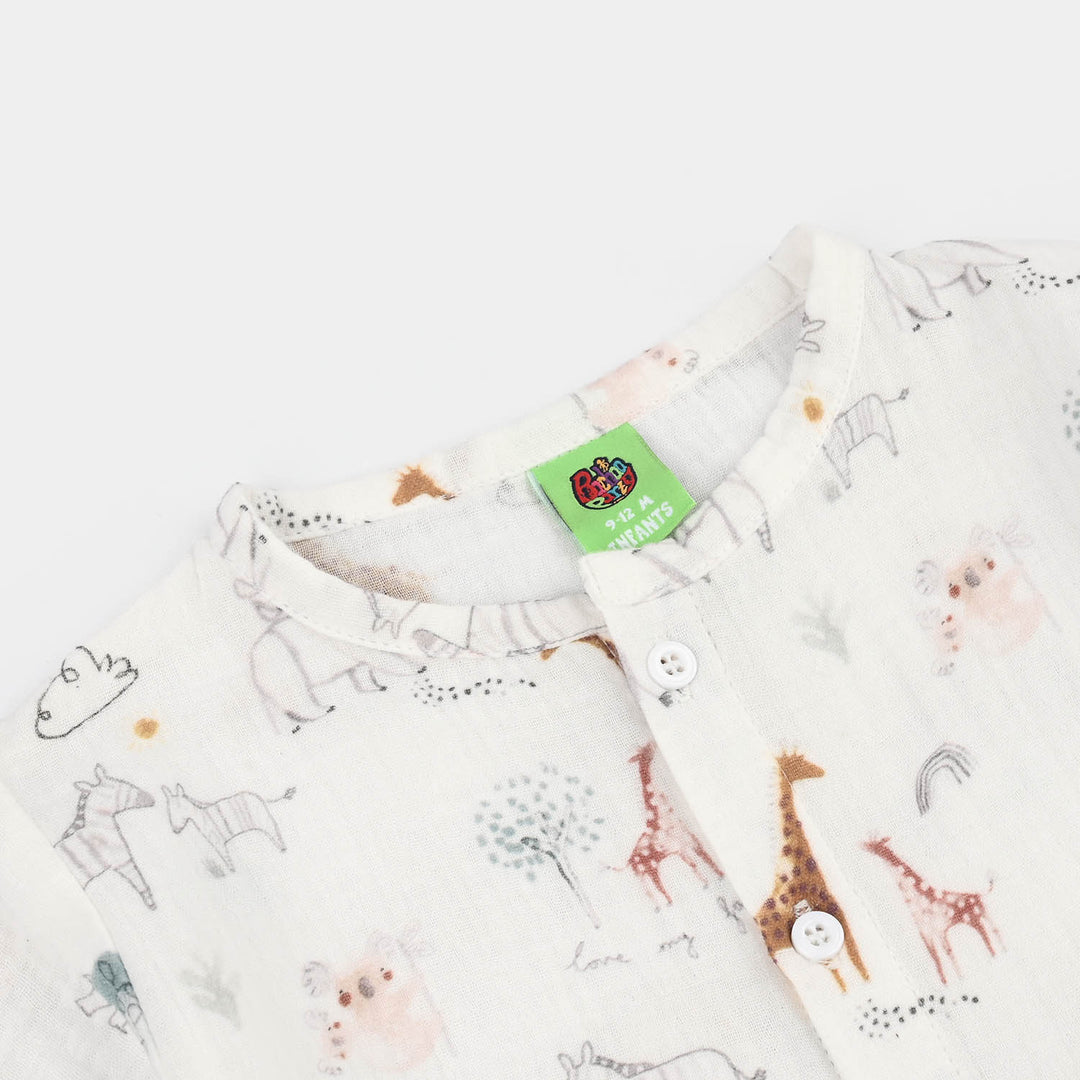 Infant Boys Gauze Woven Romper-Little Cloud-White