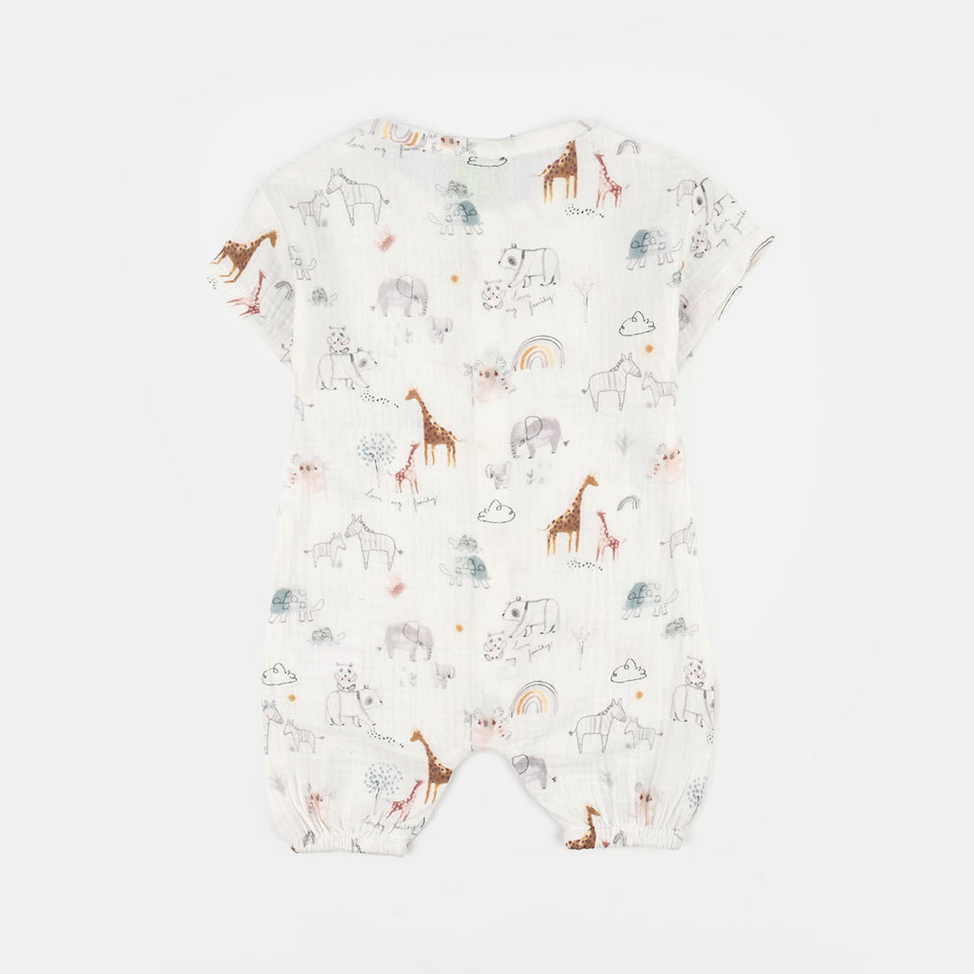 Infant Boys Gauze Woven Romper-Little Cloud-White