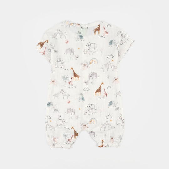 Infant Boys Gauze Woven Romper-Little Cloud-White