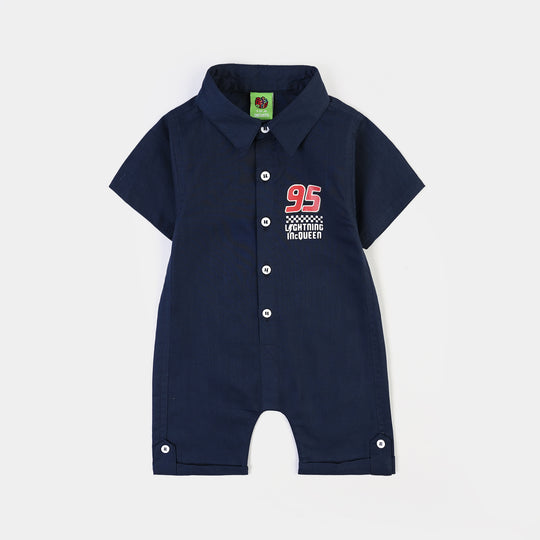 Infant Boys Cotton Slub Woven Romper-Hot Wheels-NAVY