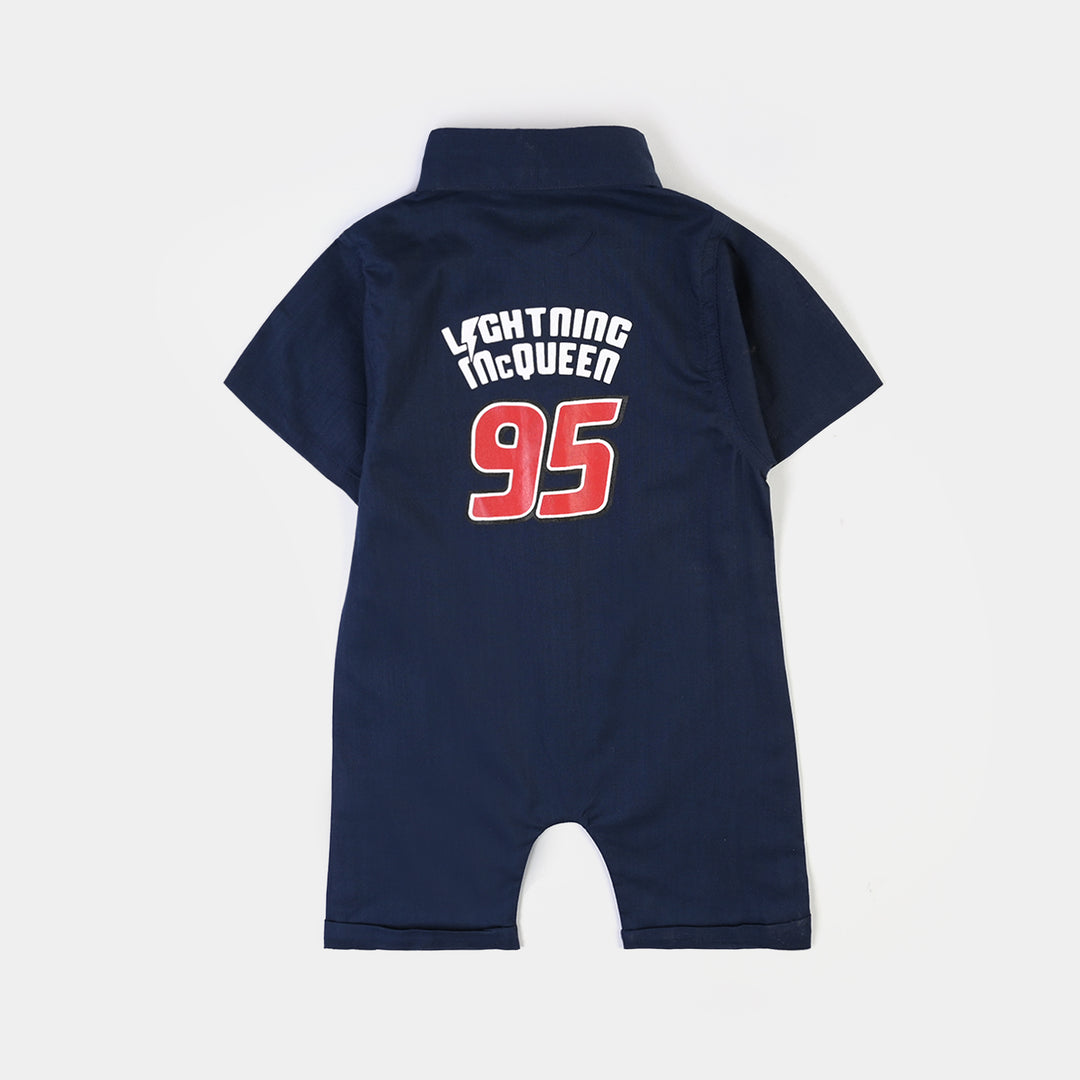 Infant Boys Cotton Slub Woven Romper-Hot Wheels-NAVY