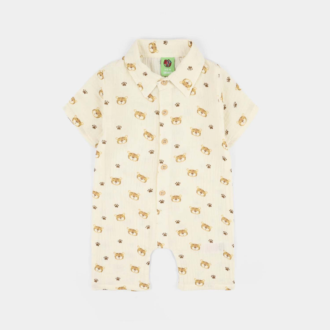Infant Boys Gauze Woven Romper-Lets Fun-OFF-White