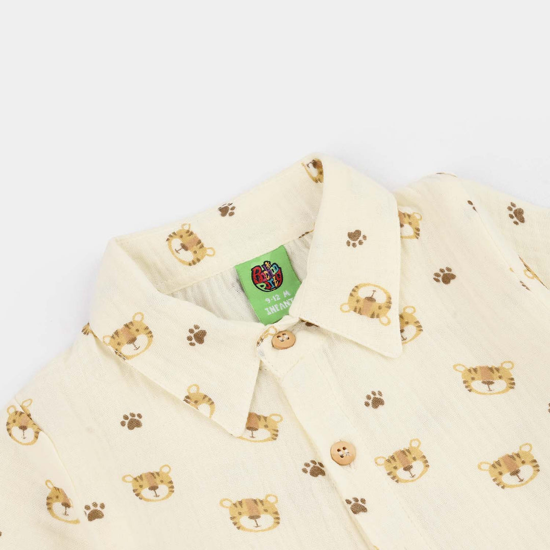 Infant Boys Gauze Woven Romper-Lets Fun-OFF-White