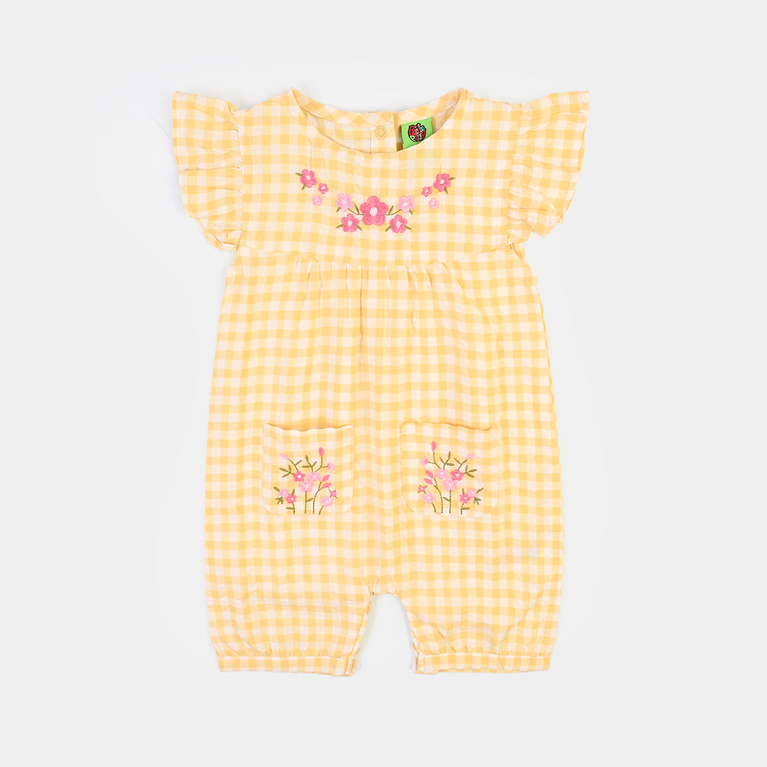 Infant Girls Yarn Dyed Woven Romper Blossom - YELLOW