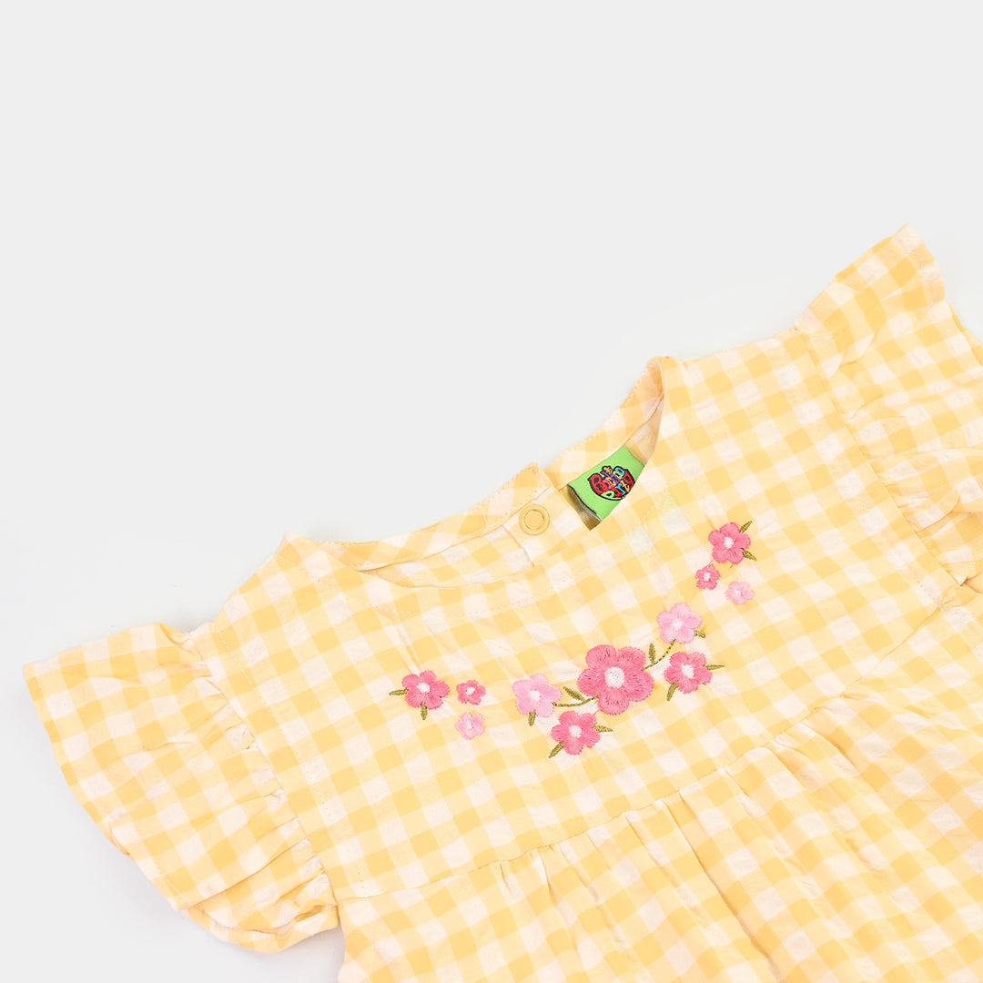Infant Girls Yarn Dyed Woven Romper Blossom - YELLOW