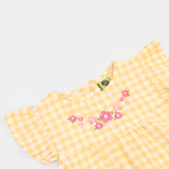 Infant Girls Yarn Dyed Woven Romper Blossom - YELLOW