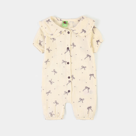 Infant Girls Gauze Woven Romper-Little Bows-Off.White