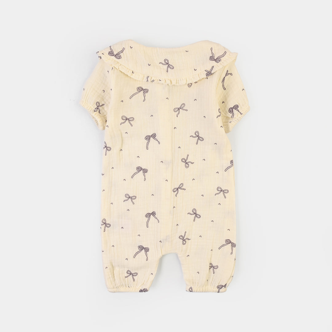 Infant Girls Gauze Woven Romper-Little Bows-Off.White
