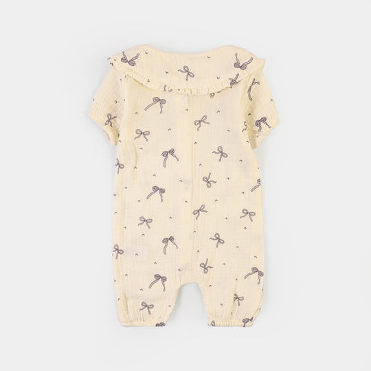 Infant Girls Gauze Woven Romper-Little Bows-Off.White