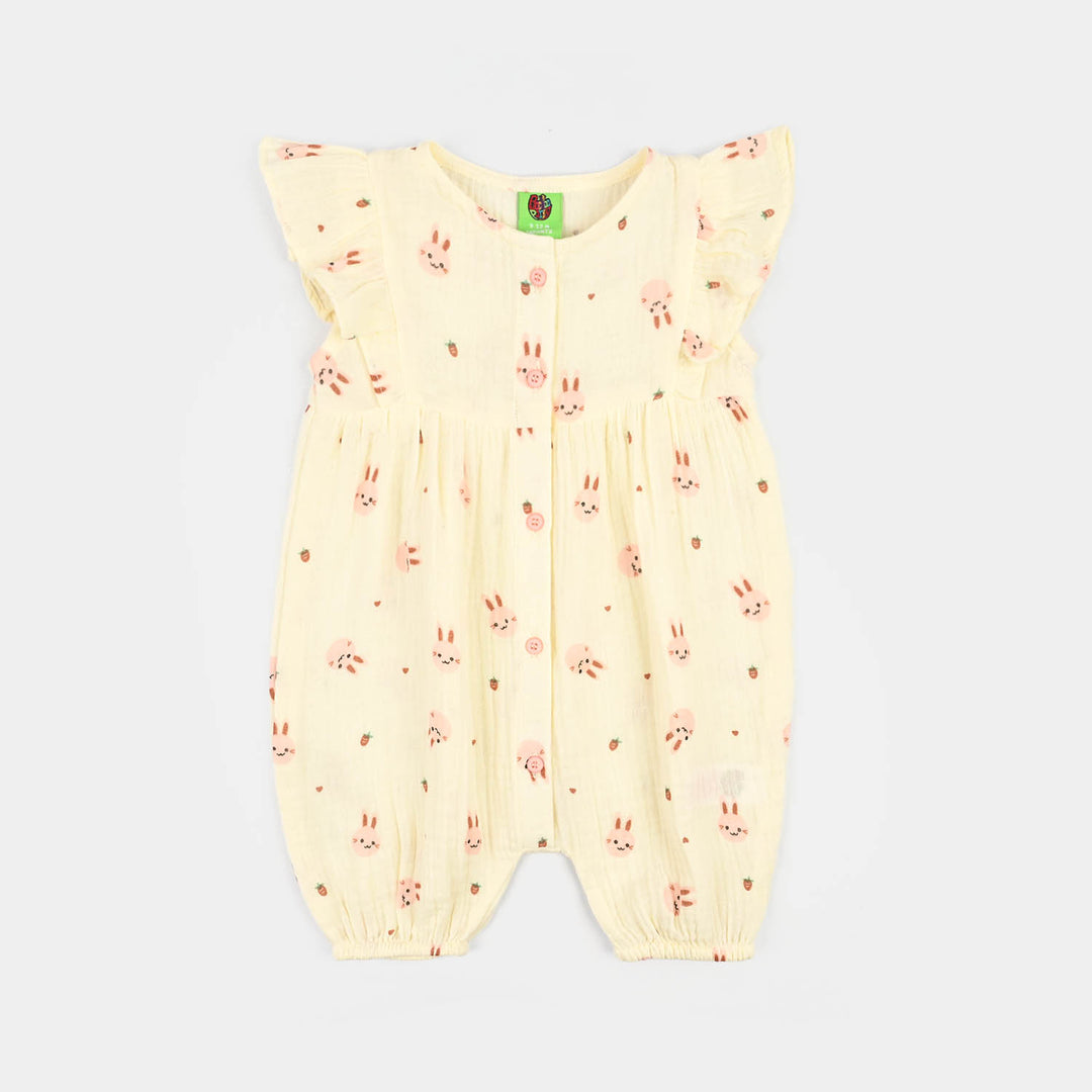 Infant Girls Gauze Woven Romper-Rabbit-Off.White