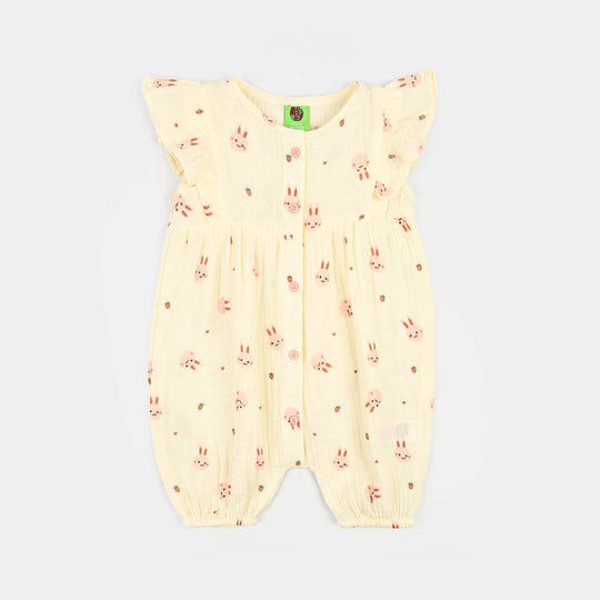 Infant Girls Gauze Woven Romper-Rabbit-Off.White