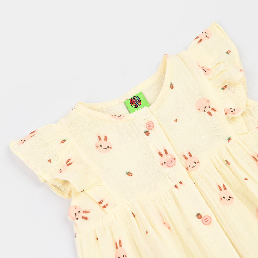 Infant Girls Gauze Woven Romper-Rabbit-Off.White