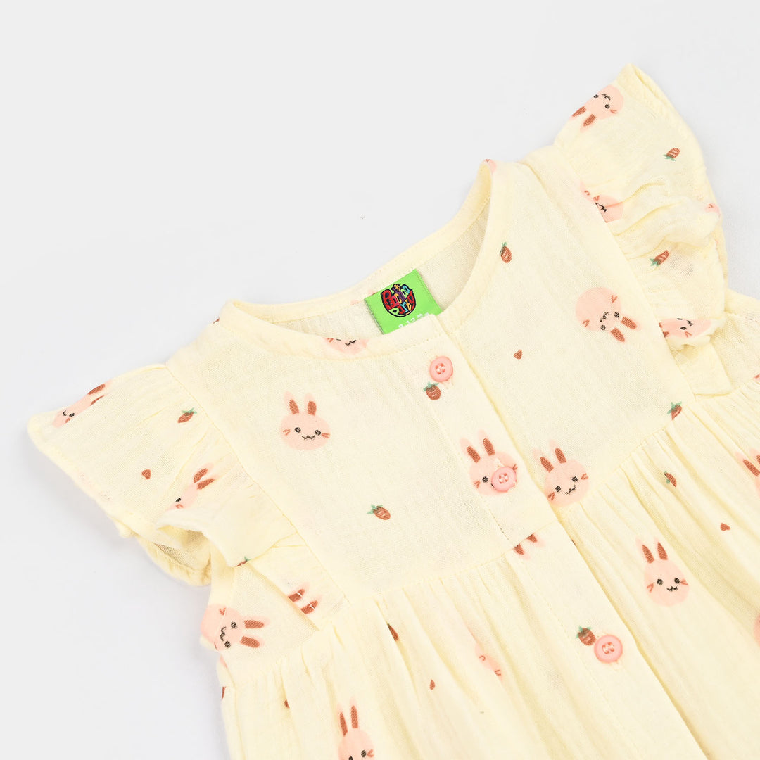 Infant Girls Gauze Woven Romper-Rabbit-Off.White