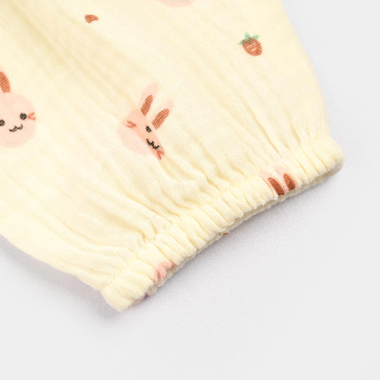 Infant Girls Gauze Woven Romper-Rabbit-Off.White