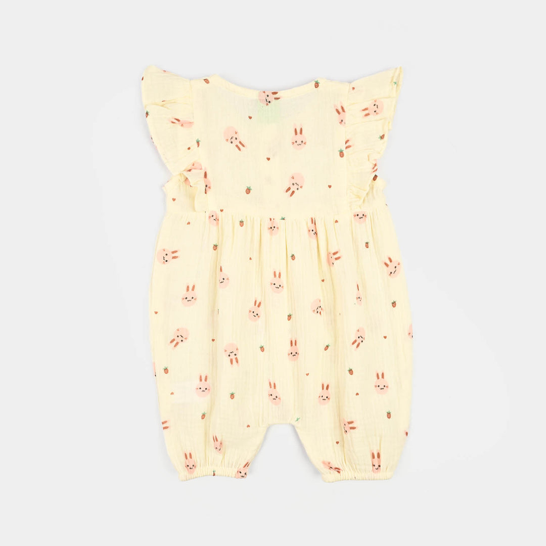 Infant Girls Gauze Woven Romper-Rabbit-Off.White