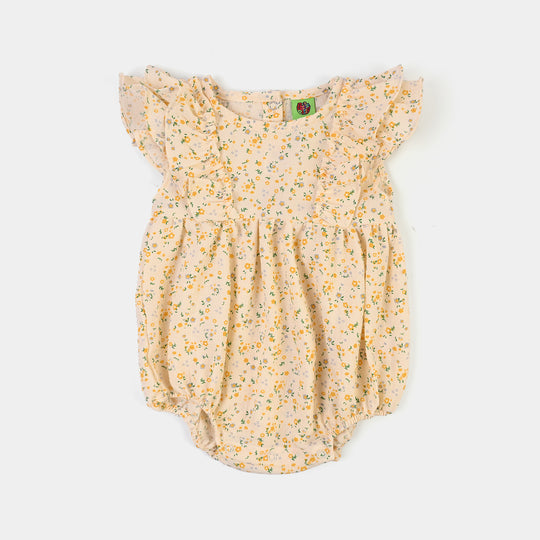 Infant Girls Poly Crinkle Woven Romper Floral - Cream