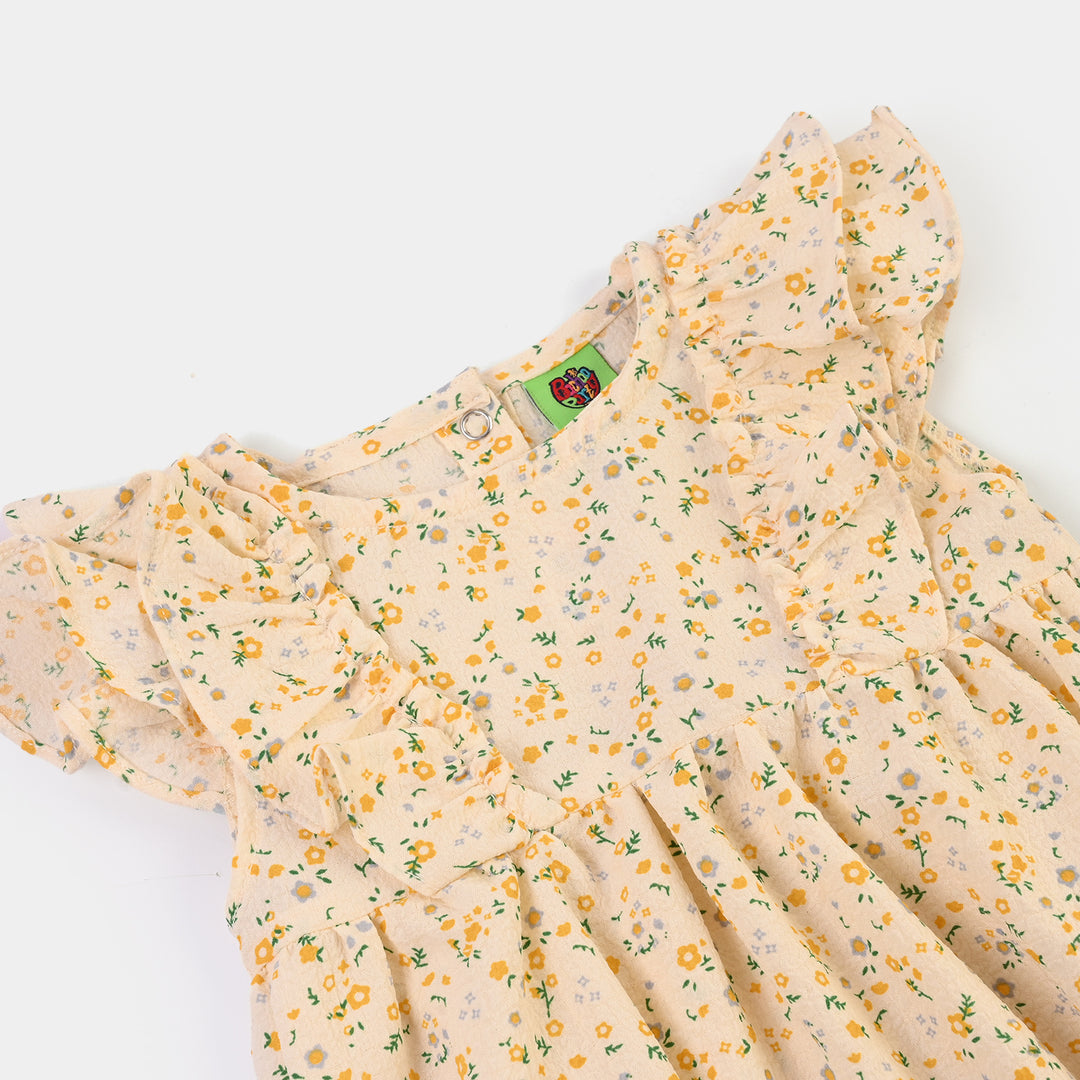 Infant Girls Poly Crinkle Woven Romper Floral - Cream