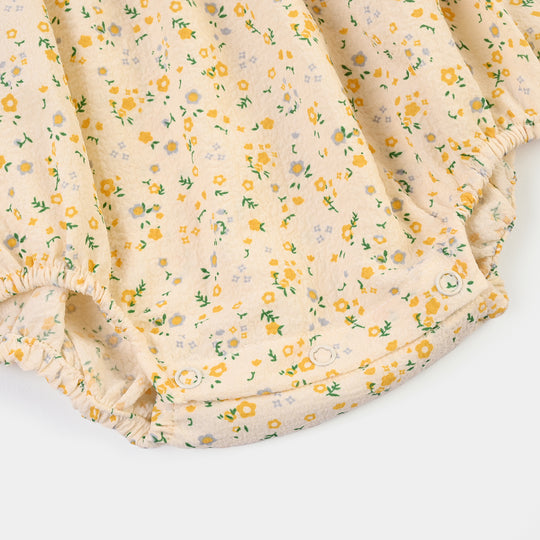 Infant Girls Poly Crinkle Woven Romper Floral - Cream