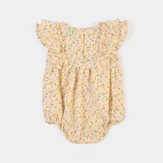 Infant Girls Poly Crinkle Woven Romper Floral - Cream