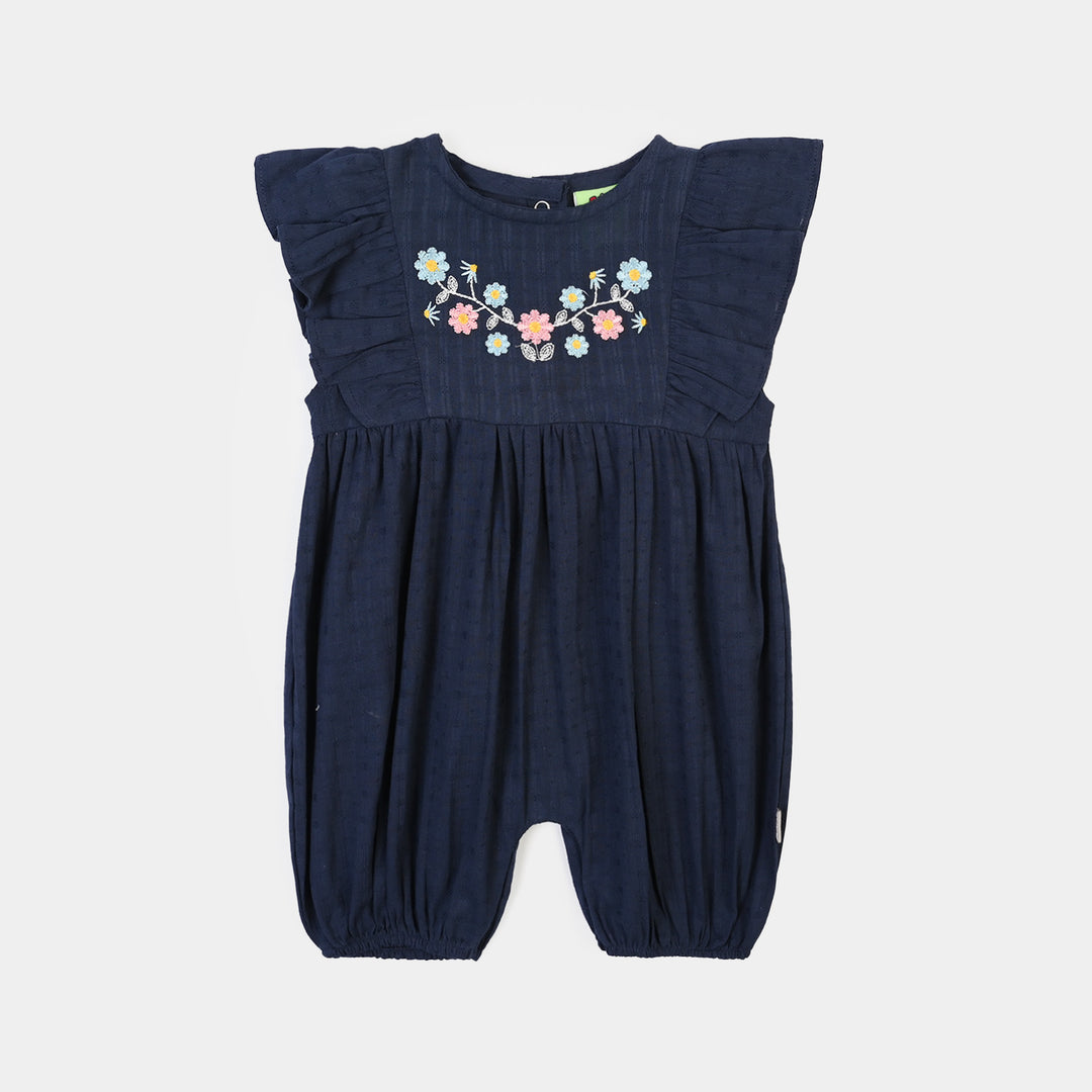 Infant Girls Jacquard Woven Romper Blooming-NAVY