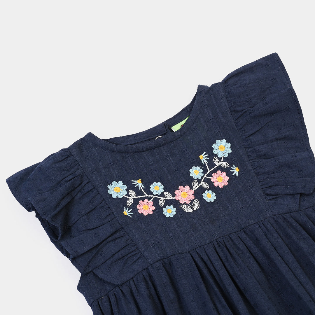 Infant Girls Jacquard Woven Romper Blooming-NAVY