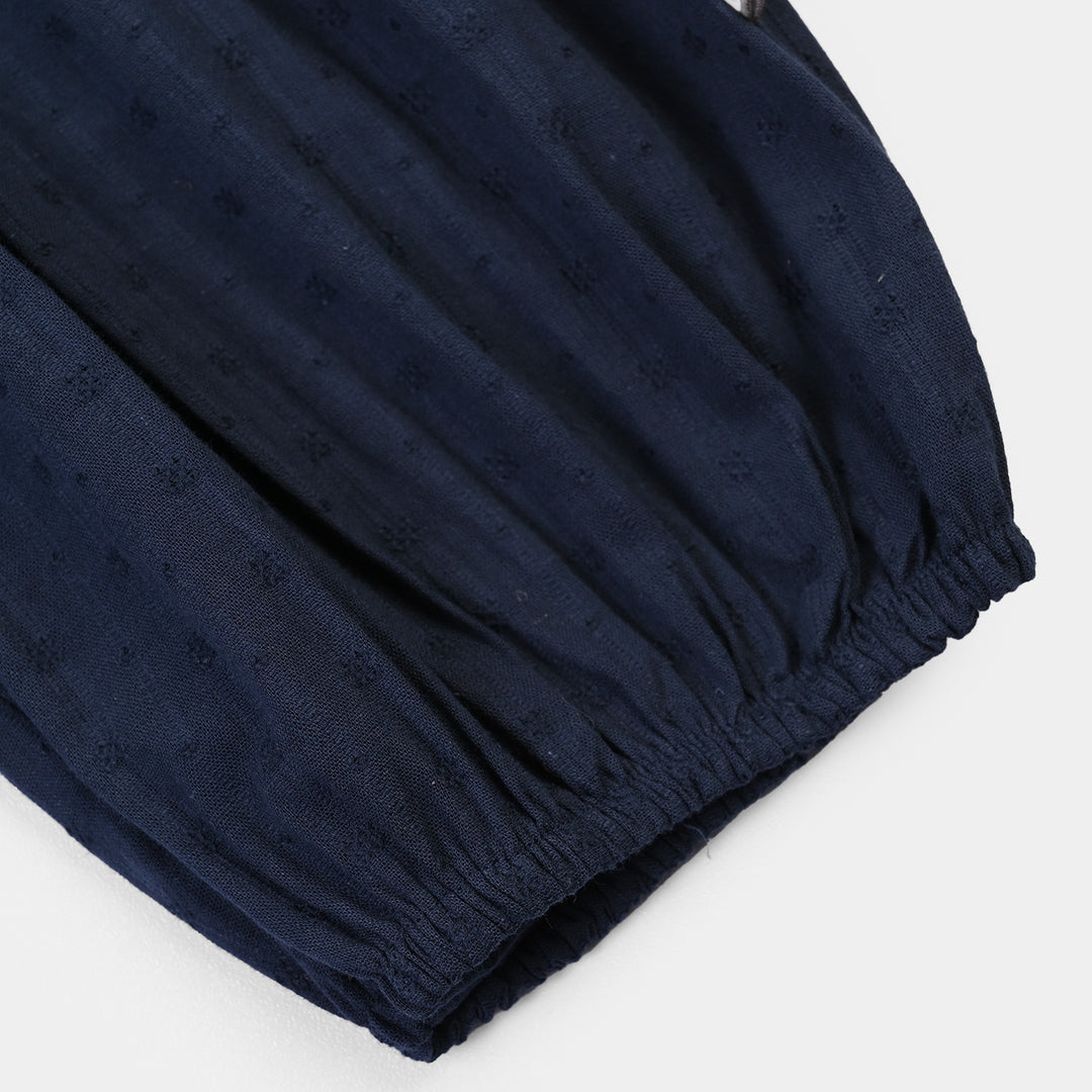 Infant Girls Jacquard Woven Romper Blooming-NAVY