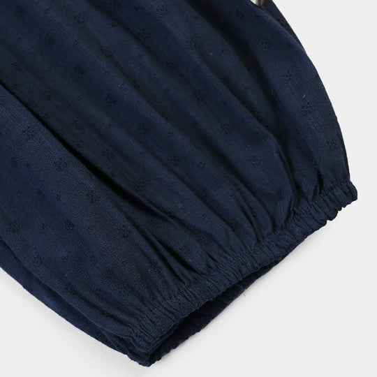 Infant Girls Jacquard Woven Romper Blooming-NAVY