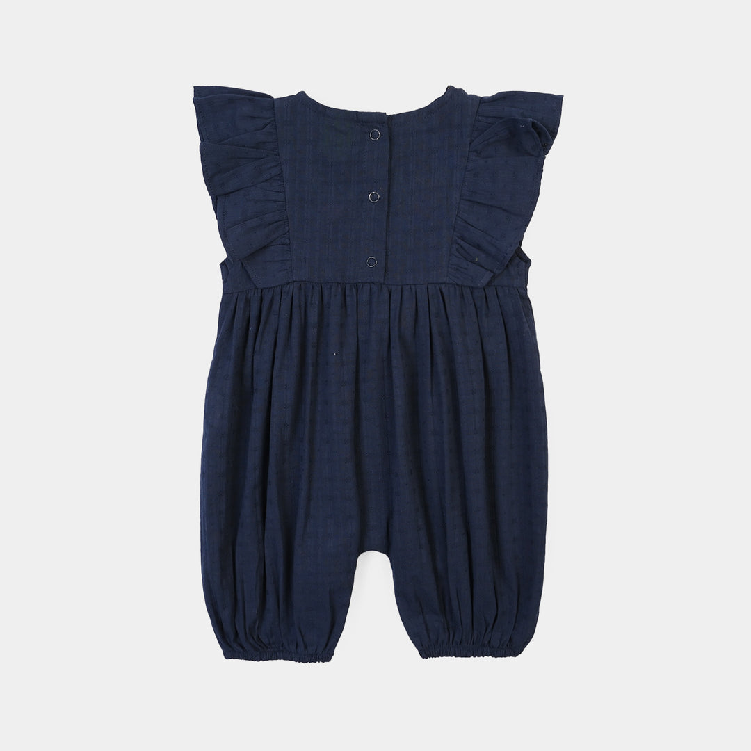 Infant Girls Jacquard Woven Romper Blooming-NAVY