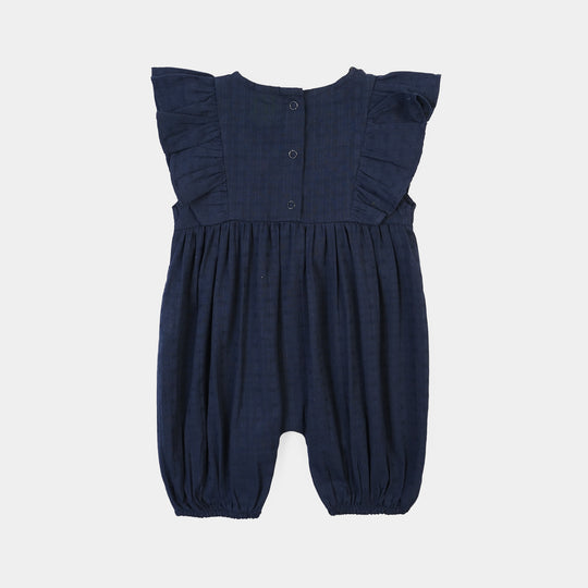 Infant Girls Jacquard Woven Romper Blooming-NAVY