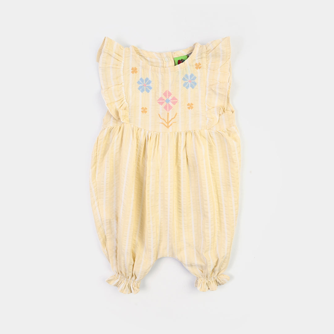Infant Girls Jacquard Woven Romper-Sunflower-Light Yellow