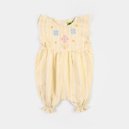 Infant Girls Jacquard Woven Romper-Sunflower-Light Yellow